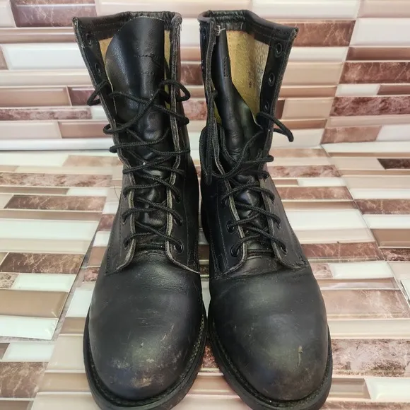 Addison Shoe Company Military Flight Boots Steel Toe Black Vintage 90s Biltrite