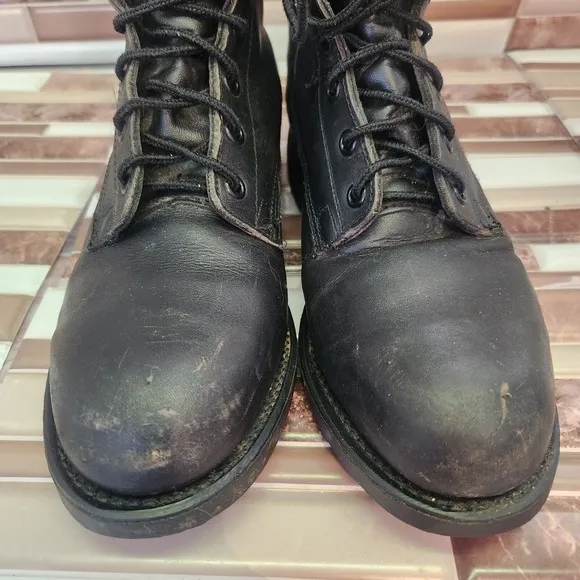 Addison Shoe Company Military Flight Boots Steel Toe Black Vintage 90s Biltrite