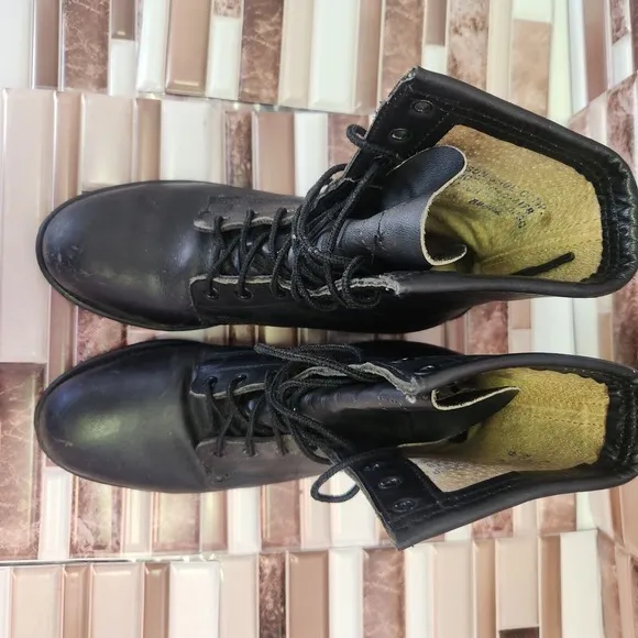 Addison Shoe Company Military Flight Boots Steel Toe Black Vintage 90s Biltrite