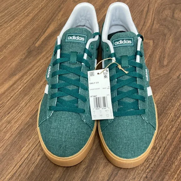 Adidas Green Denim and White Retro Sneakers