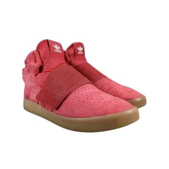 Adidas Shoes Mens 11 Sneakers Athletic Strap Trainer Tubular Invader Leather Red
