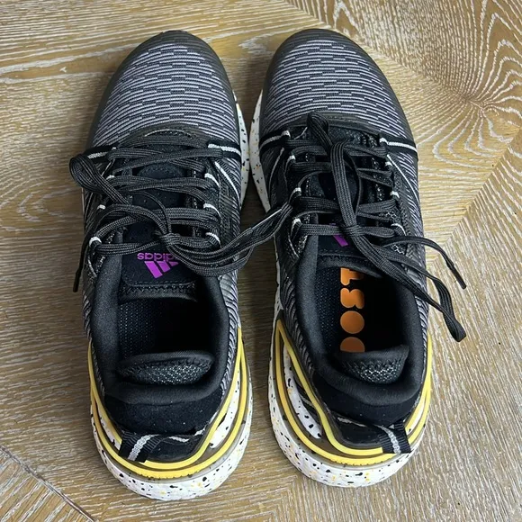 ADIDAS Solarthon Golf Shoes - Core Black / Sonic Fuchsia / Solar Gold 8/5