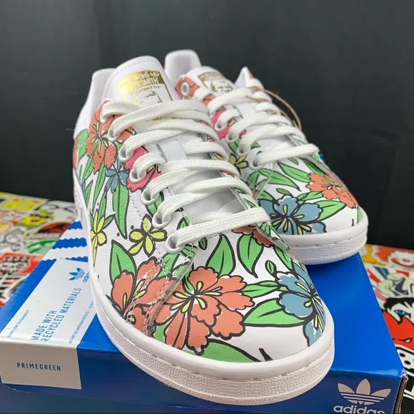 Adidas Stan Smith Leather Floral Size 6.5 Womens
