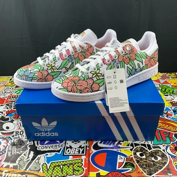 Adidas Stan Smith Leather Floral Size 6.5 Womens