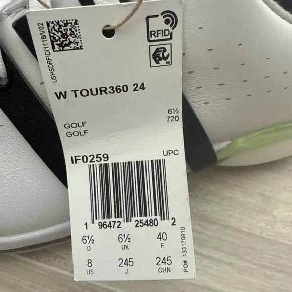 Adidas Tour360 24 Boost Women's Size 8 Golf Shoes IF0259 White/Black/Green NEW