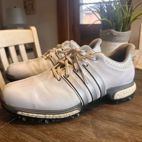 Adidas Tour360 Golf Shoes Spiked Cleats‎ White Leather Comfort Size 9.5