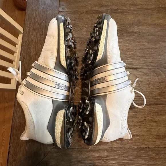 Adidas Tour360 Golf Shoes Spiked Cleats‎ White Leather Comfort Size 9.5