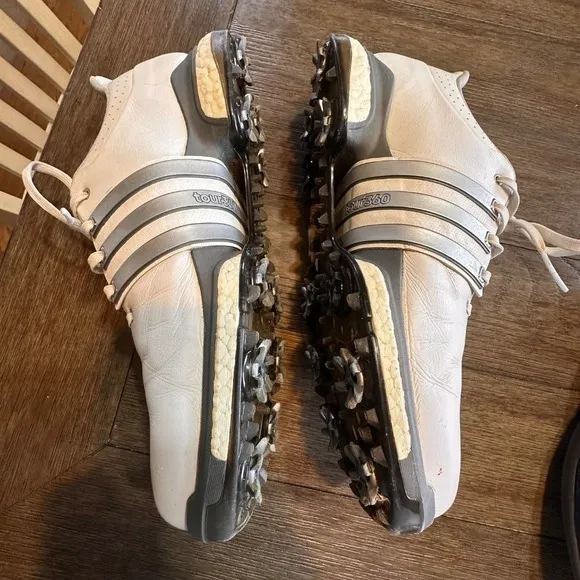 Adidas Tour360 Golf Shoes Spiked Cleats‎ White Leather Comfort Size 9.5
