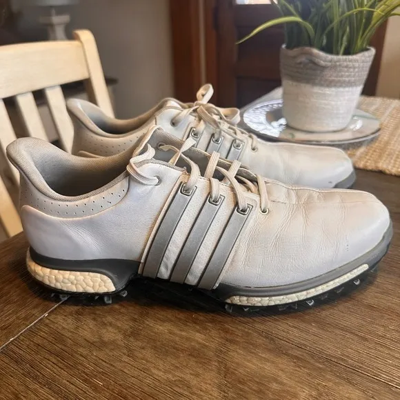 Adidas Tour360 Golf Shoes Spiked Cleats‎ White Leather Comfort Size 9.5