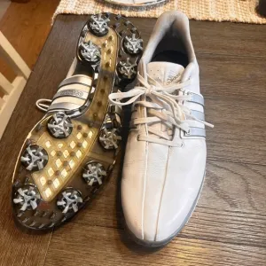 Adidas Tour360 Golf Shoes Spiked Cleats‎ White Leather Comfort Size 9.5