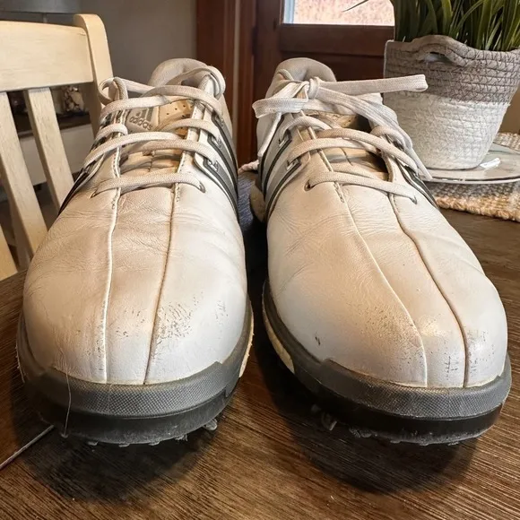 Adidas Tour360 Golf Shoes Spiked Cleats‎ White Leather Comfort Size 9.5