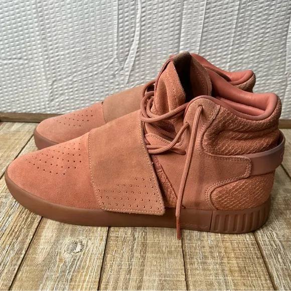 Adidas Tubular Invader Raw Pink Suede Strap Basketball Shoes Size 12
