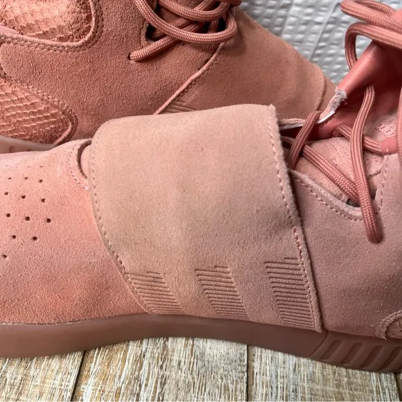 Adidas Tubular Invader Raw Pink Suede Strap Basketball Shoes Size 12