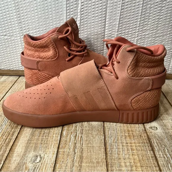Adidas Tubular Invader Raw Pink Suede Strap Basketball Shoes Size 12