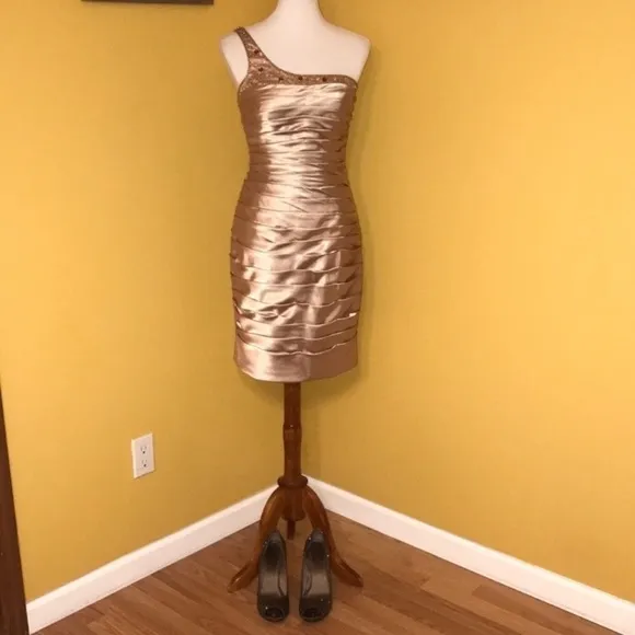 Adrianna Papell champagne one shoulder dress