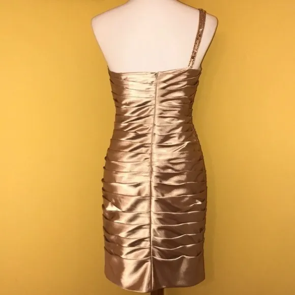Adrianna Papell champagne one shoulder dress