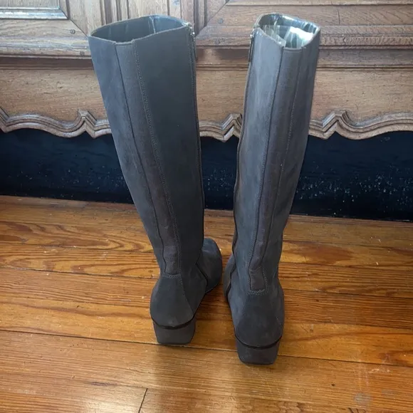 Aetrex Essence Vanessa grey suede leather square toe wedge riding boots