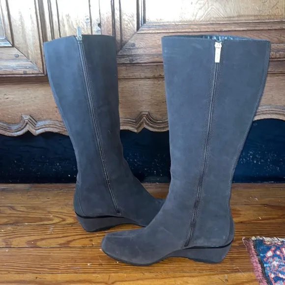 Aetrex Essence Vanessa grey suede leather square toe wedge riding boots