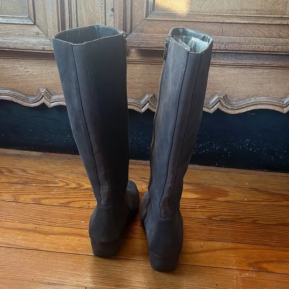 Aetrex Essence Vanessa grey suede leather square toe wedge riding boots