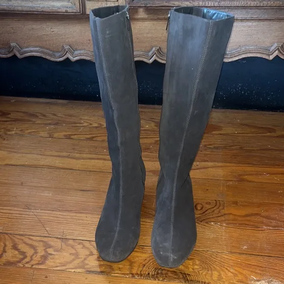 Aetrex Essence Vanessa grey suede leather square toe wedge riding boots
