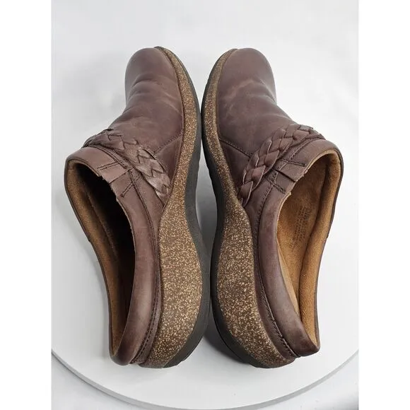 Aetrex Libby Women Shoes Brown 10M Braided Leather Casual Comfort Mules Clogs