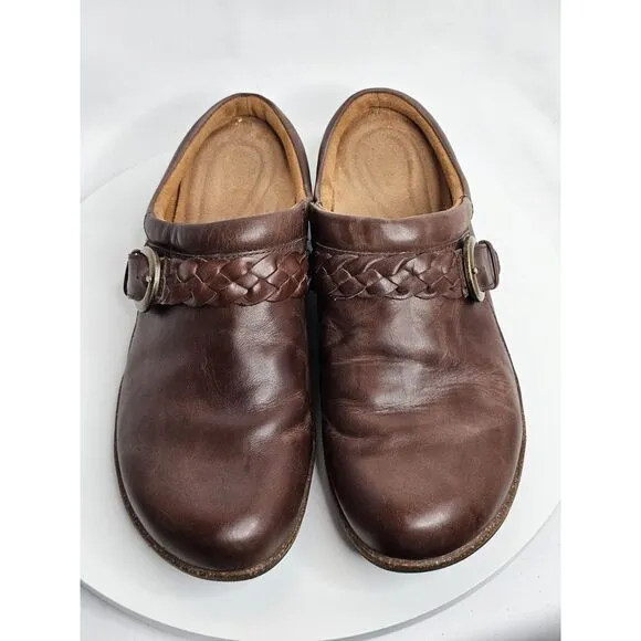 Aetrex Libby Women Shoes Brown 10M Braided Leather Casual Comfort Mules Clogs