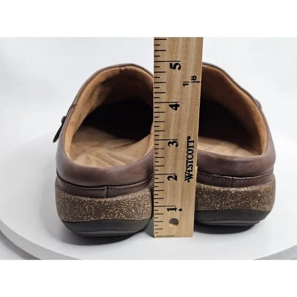 Aetrex Libby Women Shoes Brown 10M Braided Leather Casual Comfort Mules Clogs