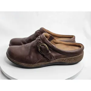 Aetrex Libby Women Shoes Brown 10M Braided Leather Casual Comfort Mules Clogs