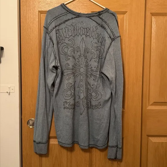 Affliction Reversible Biker Men's Skull Graphic Y2k Thermal Long Sleeve Shirt