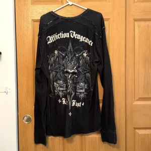 Affliction Reversible Biker Men's Skull Graphic Y2k Thermal Long Sleeve Shirt