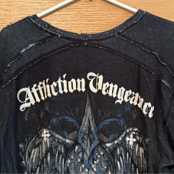 Affliction Reversible Biker Men's Skull Graphic Y2k Thermal Long Sleeve Shirt