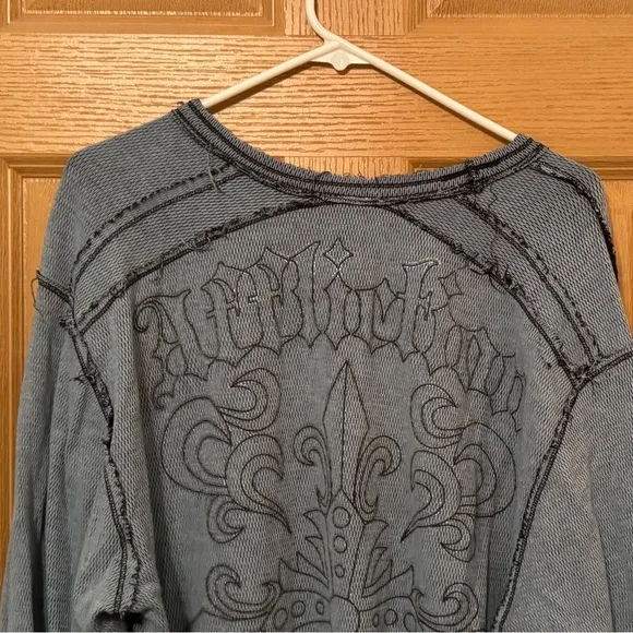 Affliction Reversible Biker Men's Skull Graphic Y2k Thermal Long Sleeve Shirt
