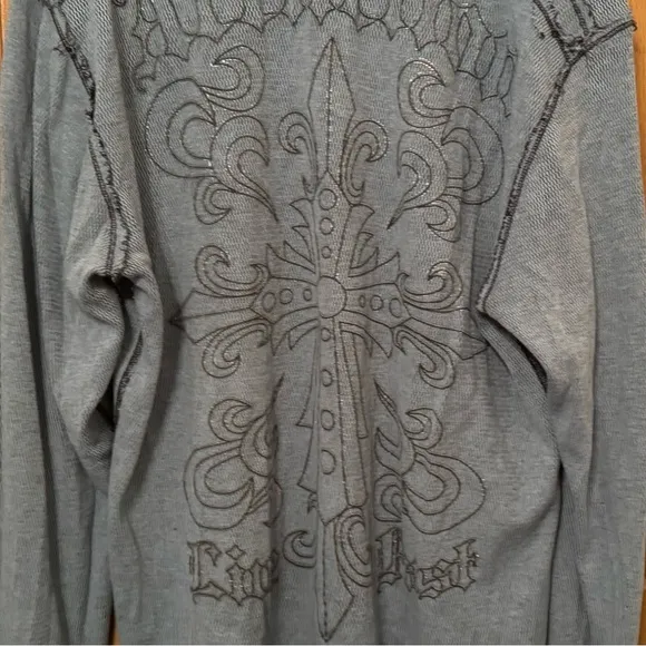 Affliction Reversible Biker Men's Skull Graphic Y2k Thermal Long Sleeve Shirt