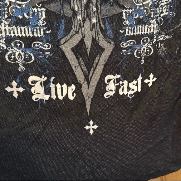 Affliction Reversible Biker Men's Skull Graphic Y2k Thermal Long Sleeve Shirt