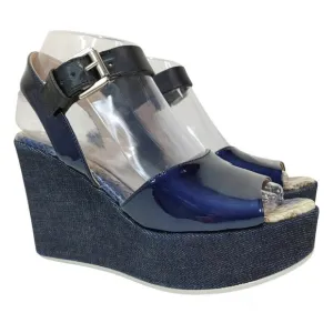 AGL Attilio Giusti Leombruni Leather Wedge Navy Denim Size 37.5 EU / 7 US