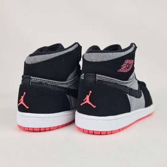 Air Jordan Retro 1 GIRLS (PS) Canvas High Sneakers Black