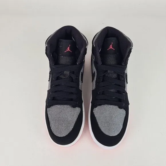 Air Jordan Retro 1 GIRLS (PS) Canvas High Sneakers Black