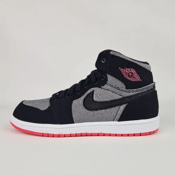 Air Jordan Retro 1 GIRLS (PS) Canvas High Sneakers Black