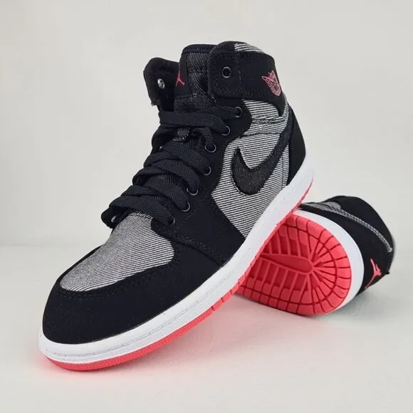 Air Jordan Retro 1 GIRLS (PS) Canvas High Sneakers Black
