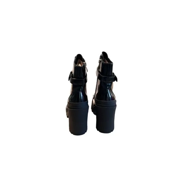 Aldo Women's Uplift Heel Combat Boots Black Lace Up 90s Lug Sole Zip Size 7.5 NW
