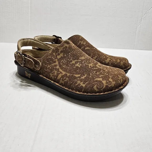 Alegria Clogs Womens 41 Paisley Light Brown Leather Slip On Comfort Mules Shoes