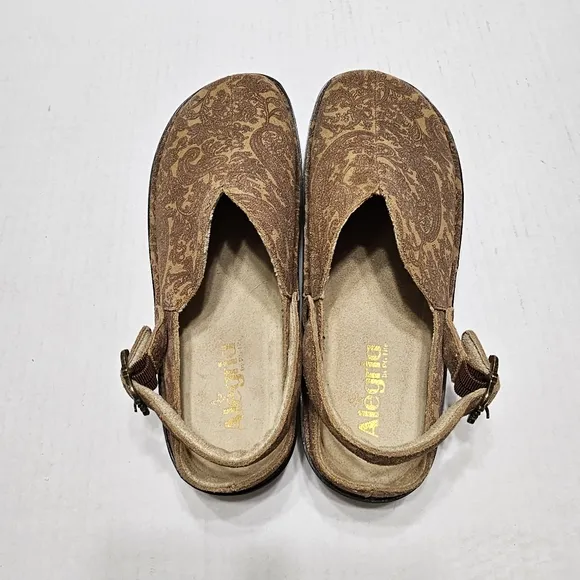 Alegria Clogs Womens 41 Paisley Light Brown Leather Slip On Comfort Mules Shoes