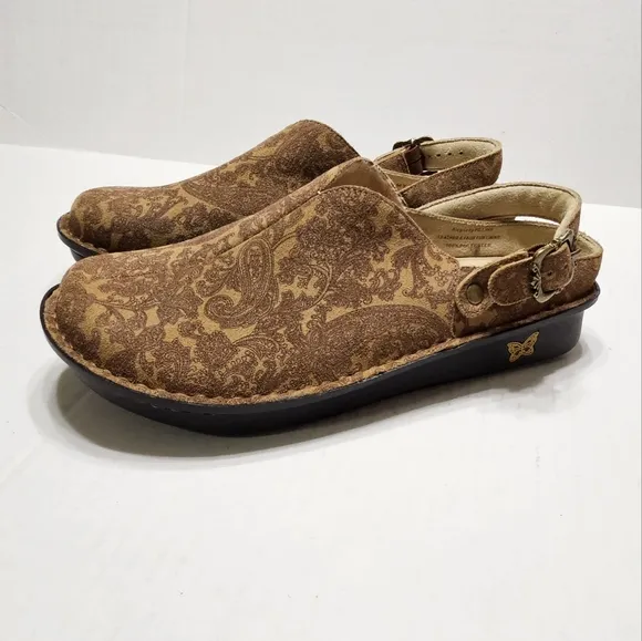 Alegria Clogs Womens 41 Paisley Light Brown Leather Slip On Comfort Mules Shoes