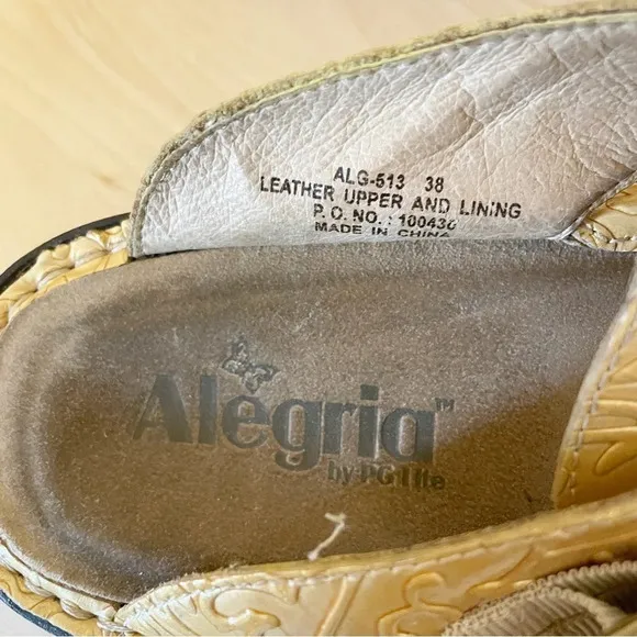 Alegria Light metallic gold leather slip-on Clogs Mule Sz 38