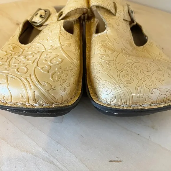 Alegria Light metallic gold leather slip-on Clogs Mule Sz 38