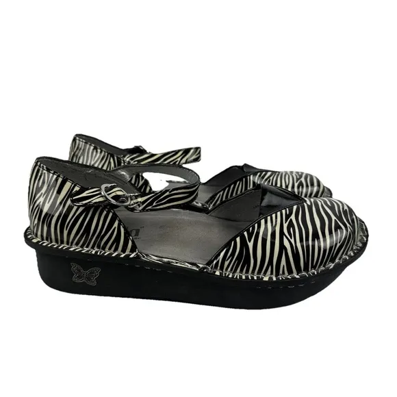 Alegria Mary Jane Shoes 37 Zebra Print Patent Leather Comfort Womens