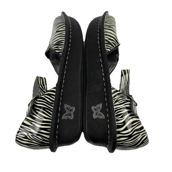 Alegria Mary Jane Shoes 37 Zebra Print Patent Leather Comfort Womens