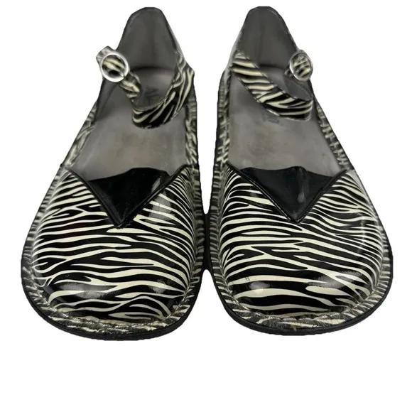 Alegria Mary Jane Shoes 37 Zebra Print Patent Leather Comfort Womens