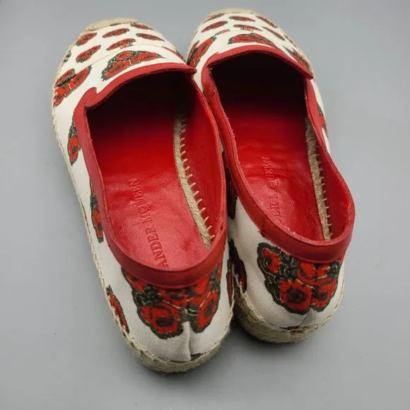 Alexander McQueen shoes flats Canvas Poppy Print Espadrille Red Ivory 10 EUR 41