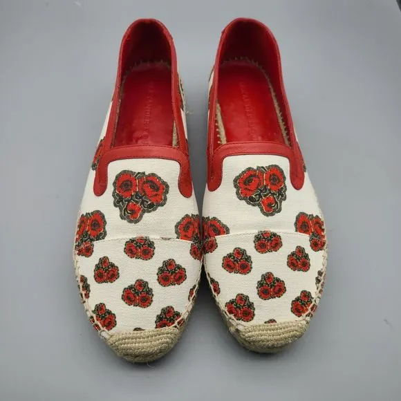 Alexander McQueen shoes flats Canvas Poppy Print Espadrille Red Ivory 10 EUR 41